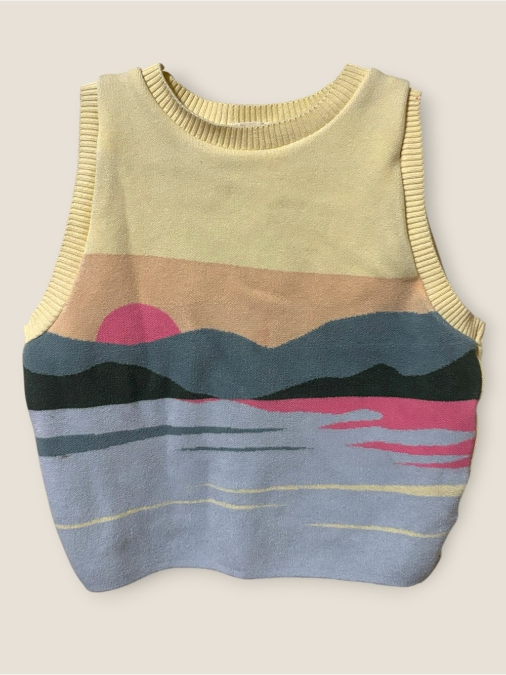 Pastel Landscape Knit Tank - Yellow, Pink, Blue size XS